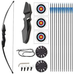 Arrow 30/40lbs Straight wooden Bow 12pcs Mixed Carbon Arrows Taken Down Bow Hunting Long bow Sport Shooting Practice Archery