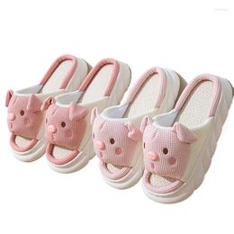 Slippers 2024 Pink 3.5cm Fashion Soft Ladies Casual Cute Piggy Pattern Design Comfortable Female Linen Home