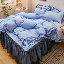 Bedding Sets 2024 Lace Solid Colour Bed Cover Set Kids Girl Duvet Adult Child Sheets And Pillowcases Comforter