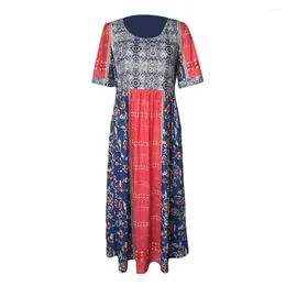 Party Dresses Printed Bohemian Dress Ethnic Print Midi With Side Pockets Pleated A-line Hem Women's Summer Daily Wear In Soft