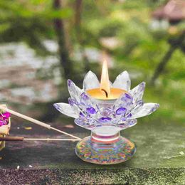 Candle Holders Crystal Holder Lotus Table Decorations Flower Figurine Glass Desktop Candlestick For Home Altar