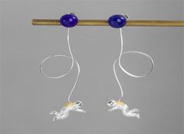INATURE 925 Sterling Silver Lapis Lazuli Space Astronaut Long Tassel Drop Earrings for Women Fashion Jewelry CX200624300Y3934084