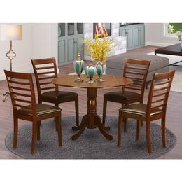 5 Piece Modern Set Includes a Round Wooden Table with Dropleaf and 4 Faux Leather Upholstered Dining Chairs, 42x42 Inch