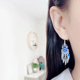 Dangle Earrings Top Quality 925 Sterling Silver Hook For Lady Hanging Accessories Retro Enamel Fish Long Tassel Women Jewelry