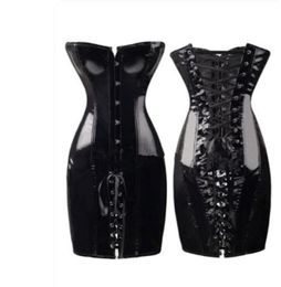HIGH Special Long Waist Corsets Bustiers Gothic Clothing Black Faux Leather Dress Spiked Waists Shaper Corset S6XL CZ1523769158