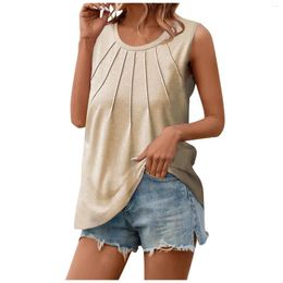 Women's T Shirts Summer Casual Solid Color Round Neck Sleeveless Tank T-Shirt Top Female Clothing Camisetas Mujer Roupas Feminina