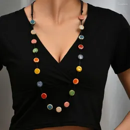 Chains Colorful Simple Flat Bead Personality Jewelry Ceramic Long Necklace Charm Necklaces