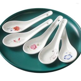 Spoons Chinese Style Ceramic Soup Spoon Ramen Noodle Heat Resistant Teaspoon Kitchen Tableware Utensil R030 10 Pcs