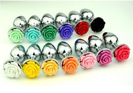 Attractive Unisex 3 Size 3D Rose Flower Metal Anal Plug Butt Beads Booty Jewelry Adult Bdsm Product Sex Anus Toy Various Color2598324