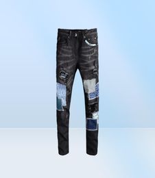 2019 Autumn Mens Ripped patches Skinny Blue Jeans Designer Distressed Badge Slim Fit Motorcycle Biker Hole Beggar Hip Hop Denim Pa2082367