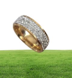 5 Row Crystal Jewelry Whole Gold Color Stainless Steel Wedding Rings USA size 7891011122267529