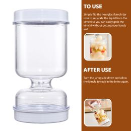 Pickles Jar Dry and Wet Dispenser Pickle and Olives Hourglass Jar Cucumber Container for Kitchen Food Juice Separator Tools