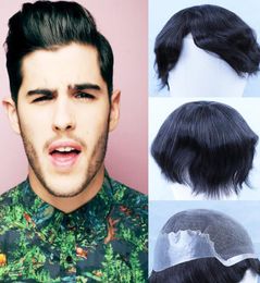 Natural Black Human Hair Men039s Toupee Swiss Lace PU Remy Hair Replacement System 4x49x10 6 Inch Wig for Men6571680