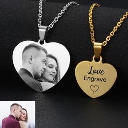 Custom Po Necklace for Women Heart Stainless Steel Pendant Personalized Engraved Picture Pos Name Lovers Christmas Gifts 240402
