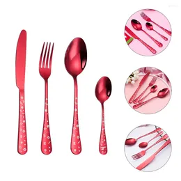 Dinnerware Sets Christmas Knife Fork Four Pieces Tableware Kit Portable Forks Dessert Stainless Steel Spoons