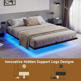 Floating Bed Frame Queen Size with LED Lights,Metal Platform, No Box Spring Needed, Easy to Assemble Queen Bed Frame