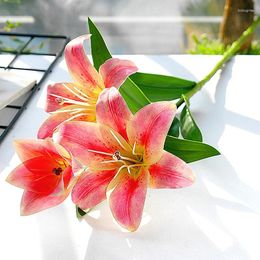 Decorative Flowers 1pc Simulation Decoration 3 Heads Artificial Lily Party Branch Wedding Bridal Fake Flores Garden Arrangement