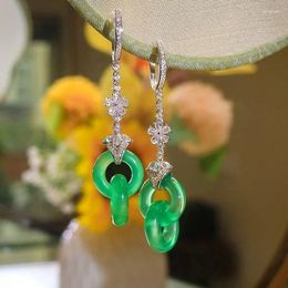 Dangle Earrings Natural An Jade Exquisite Green Interlocking For Women Classic Small Fresh Flower Long Drop Earings Fine Jewelry