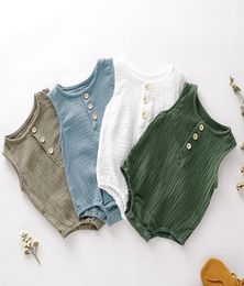 2021 INS baby Girl kids climbing rompers Sleeveless Oneck Solid Collar Three Buttons Jumpsuits 100 cotton Summer infant romper 05754096