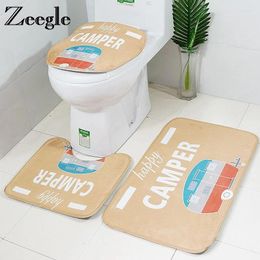 Bath Mats Zeegle Cartoon Bus Mat 3Pcs Bathroom Rug Set Soft Absorbent Carpet Pedestal Pan Toilet Lid Seat Cover