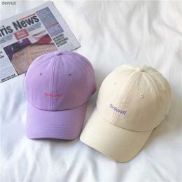 Ball Caps Korean Ins Baseball Cap for Women Men Letter Embroidery Snapback Hat Soft Cotton Adjustable Couple Solid Colour Sun HatsL240413