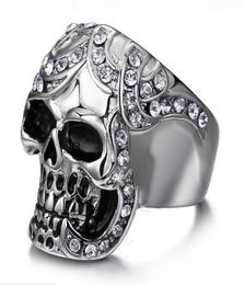 Skull Ring Men039s Vintage Gothic Stainless Steel Rings Skull Wings Motorcycle Biker Rings with CZ Size 812 1753136