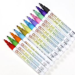 Glitter Gel Pen Set Double Line Outline Pens Glitter Highlighter Outline Marker Pen Set for Stunning Art Writing for Coloring