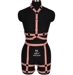 Belts Goth Pink Leather Harness Ring Bondage Waist Dance Rave Full Body Garter Belt Sexy Cage Bra Lingerie Suspender Shapewear2883834