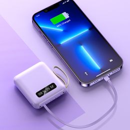 New Portable 20000mAh Power Bank Built-in Data Cable Large Capacity Battery Power Bank Rechargeable Battery for iPhone Xiaomi