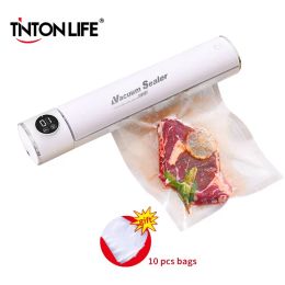 Machine TINTON LIFE 220V/110V Vacuum Sealer Packaging Machine LED Display With Free 10pcs Vacuum Bags Household Black Food Vacuum Sealer