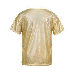 Kids Boys Girls Metallic Shiny T-shirts Top Stretchy Bright Blouse Dancewear Sparkly Jazz Hip Hop Modern Dance Tops Performance