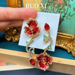 Dangle Earrings Jewellery Decoration Girl's Earring Flowers Enamel Inlaid With Diamonds Leaves Pomegranate Lady's Daily Boutique Fashion