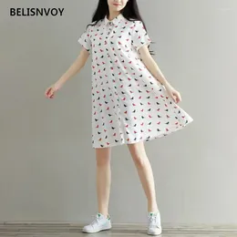 Casual Dresses High Quality Short Sleeve Turn-down Collar Mori Girl Summer Dress 2024 Women Lovely Cartoon Printed Shirt