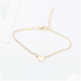 Charm Bracelets 2021 Charming Heart Bracelet Bangles For Women Girls Gold Sier Color Metal Statement Jewelry Wholesale Gifts Drop Deli Dhy9G