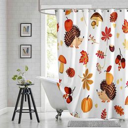 Shower Curtains Falling Leaves Pumpkin Curtain Mushrooms Pine Cones Printed Polyester Fabric Waterproof Bathroom With Hooks