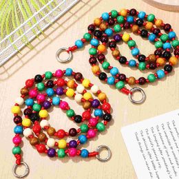 Wooden Beads Mobile Phone Chain 2 Mixed Colours Cord Charms Aesthetic Case Crossbody Beaded Lanyards Strap Cell For Keys Purse