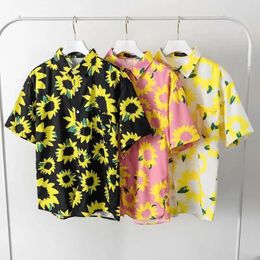 Men's Casual Shirts Hawaiian Beach Shirt Breathable Lightweight Button Top Sunflower Patterned Black Fashionable Clothing 2024