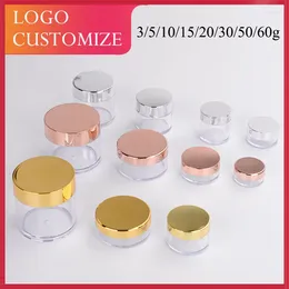 Storage Bottles 100pcs 3/5/10g Clear Jar 15g Golden Lid Cream Pot Empty PS Plastic Eye Serum Case Cosmetic Package 50g Container