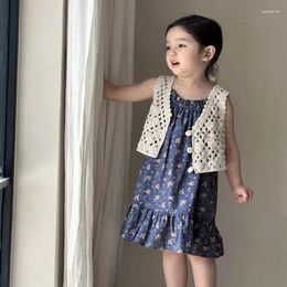 Clothing Sets 2024 Style Girls 2 Pcs Set Vest Dress Summer Cotton Kids Suit 2-8 Years