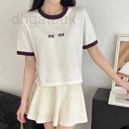 Women's T-Shirt designer brand Contrast Color Letter Embroidered Tencel Short Sleeved T-shirt for Early Spring New Age Reducing Fashion Versatile Top ANKR