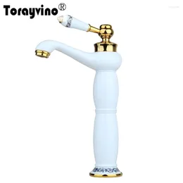 Bathroom Sink Faucets Torayvino Basin Faucet Single Handle Golden Ceramic Deck Mount Hole Mixer Tap