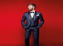 Classy Navy Blue Wedding Tuxedos Slim Fit Suits For Men Groomsmen Suit Three Pieces Cheap Prom Formal Suits Jacket PantsVestBo7011155