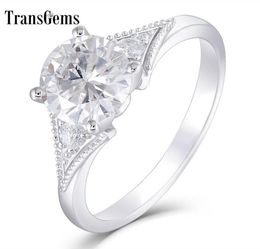 Transgems 14k 585 White Gold Center 15ct 75mm Fg Color Moissanite Two Piece 25mm Side Moissanite Engagement Ring For Women Y1901938497