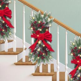 Decorative Flowers The Cordless Prelit Stairway Trim Christmas Wreaths For Front Door Holiday Wall Window Hanging Ornaments Indoor 12"