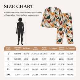 Colourful Chicken Pyjamas Female Farming Roosters And Hens Daily Sleepwear Autumn 2 Pieces Retro Oversized Custom Home Suit