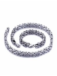 5mm6mm8mm wide Silver Stainless Steel King Byzantine Chain Necklace Bracelet Mens Jewelry Handmade7329585