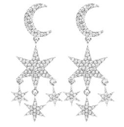 Whole fashion luxury designer exaggerated diamond rhinestone cute lovely moon star long tassel dangle chandelier earrings for4135413