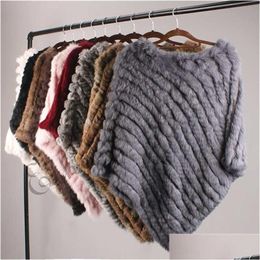 Women'S Fur & Faux Ethel Anderson Real Knitted Rabbit Poncho Vest Fashion Wrap Coat Vtg Shawl Lady Natural Wedding Party Wholesale 220 Dhf62