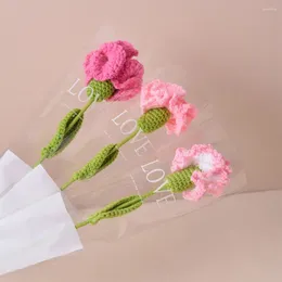 Decorative Flowers Crochet Carnation Handmade Exquisite Handwoven Flower Aesthetic Finished For Wedding Birthday