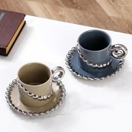 Mugs European Coffee Cup And Plate Set Ceramic High Beauty Creative Bead Chain Vintage Garland Shop Gift